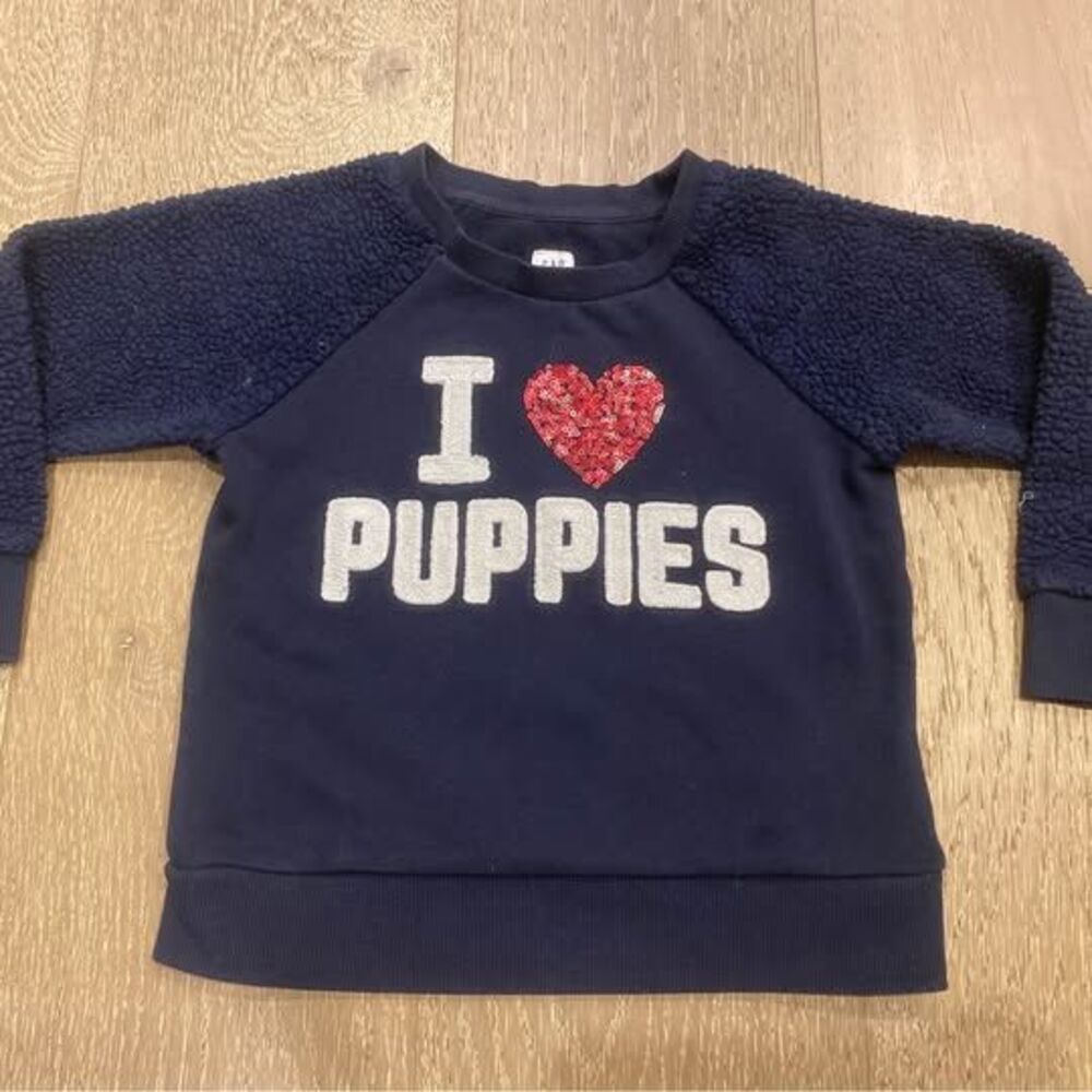 Toddler Girl Baby GAP I Love Puppies Sweatshirt Part Sherpa Fleece Sz 4T